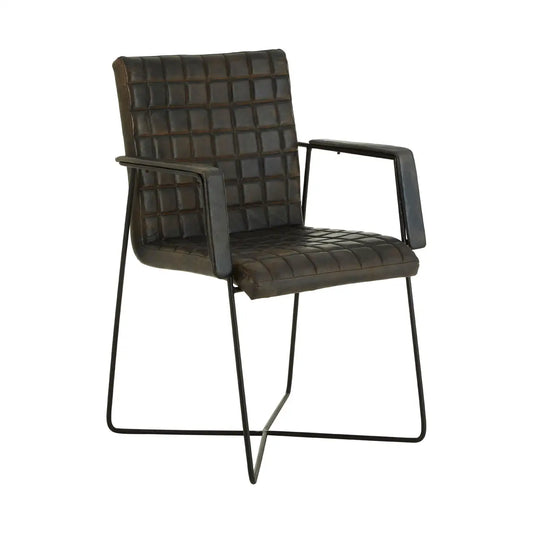 Buffalo Iron And Grey Leather Weave Chair - Living In Kin