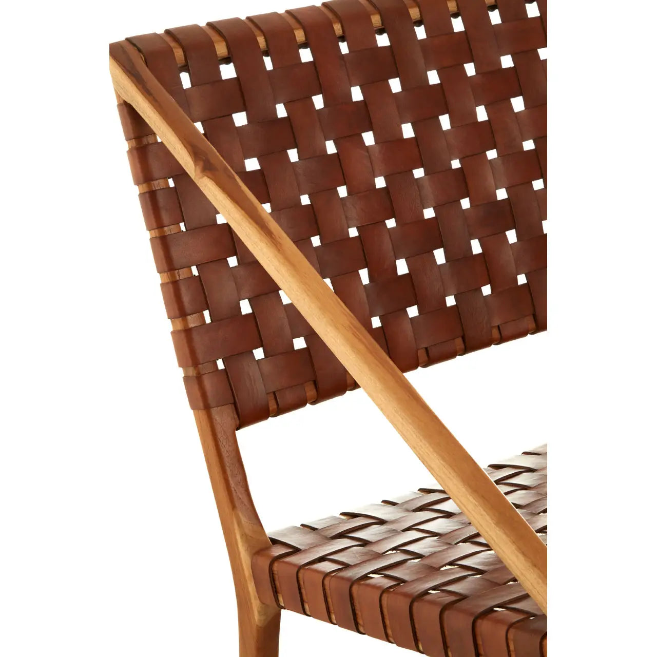 Kendari Tan Strapped Leather and Teak Chair - Living In Kin
