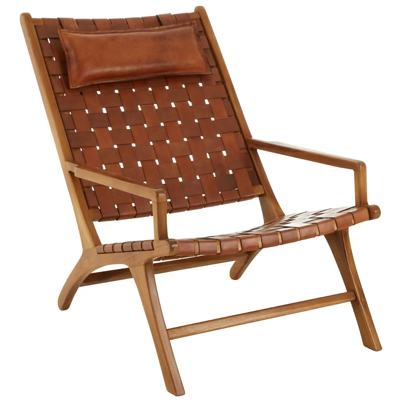 Kendari Teak Wood and Leather Chair | Lounge Chair - Living In Kin