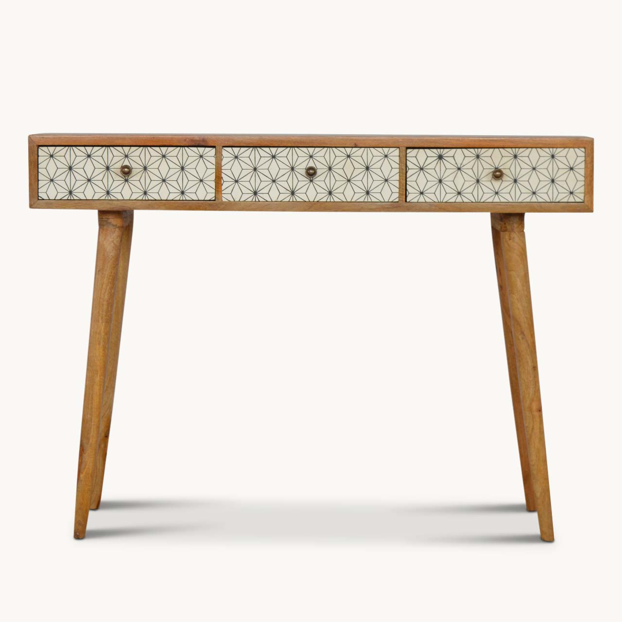3 drawer Wooden console table with geometric pattern
