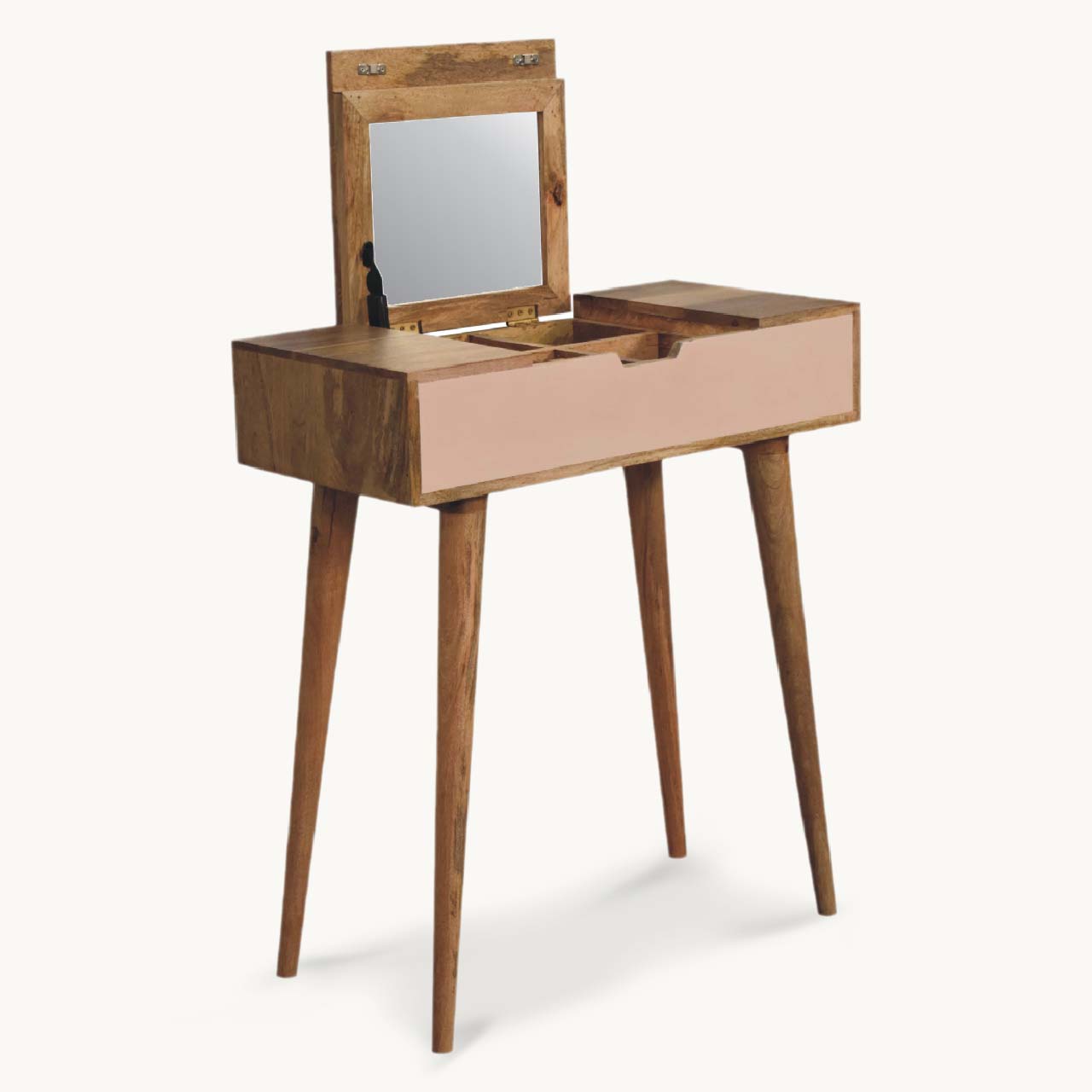 Mini Blush Pink Dressing Table with Foldable Mirror Living In Kin