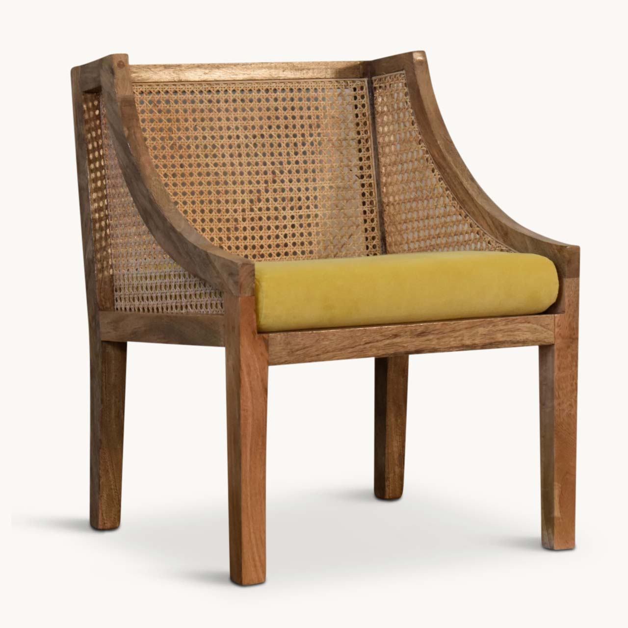 Mustard Cotton Velvet Rattan Chair - Living In Kin