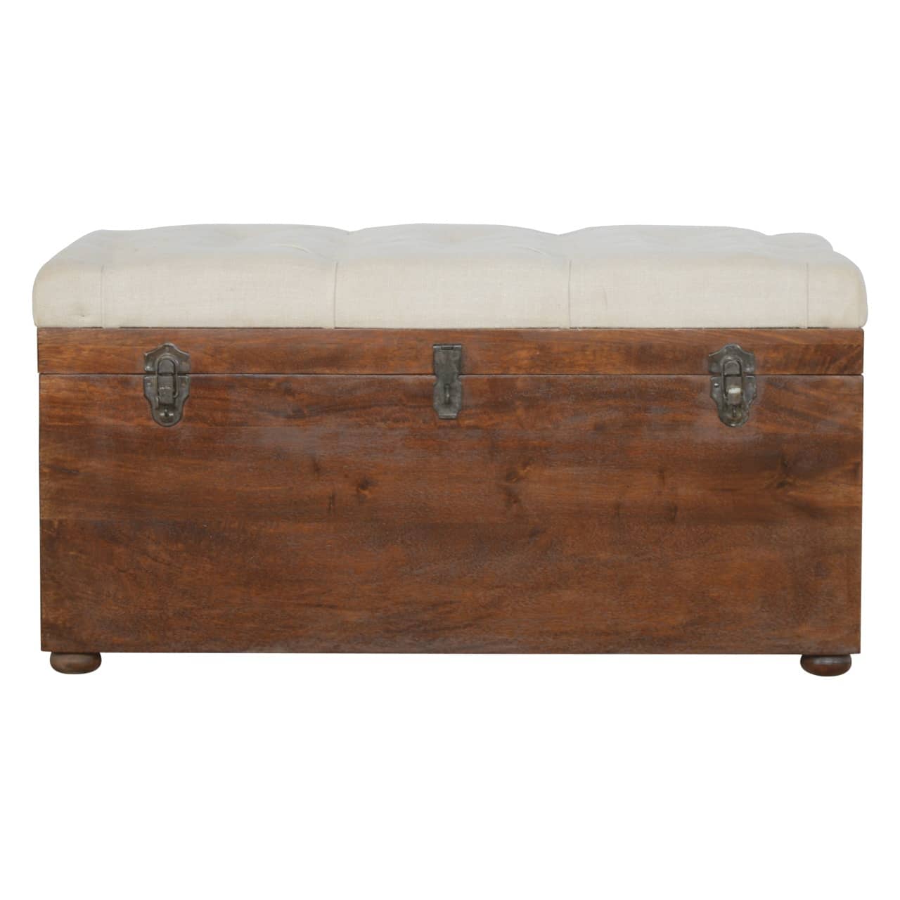 White Linen Solid Wooden Storage Trunk - Living In Kin