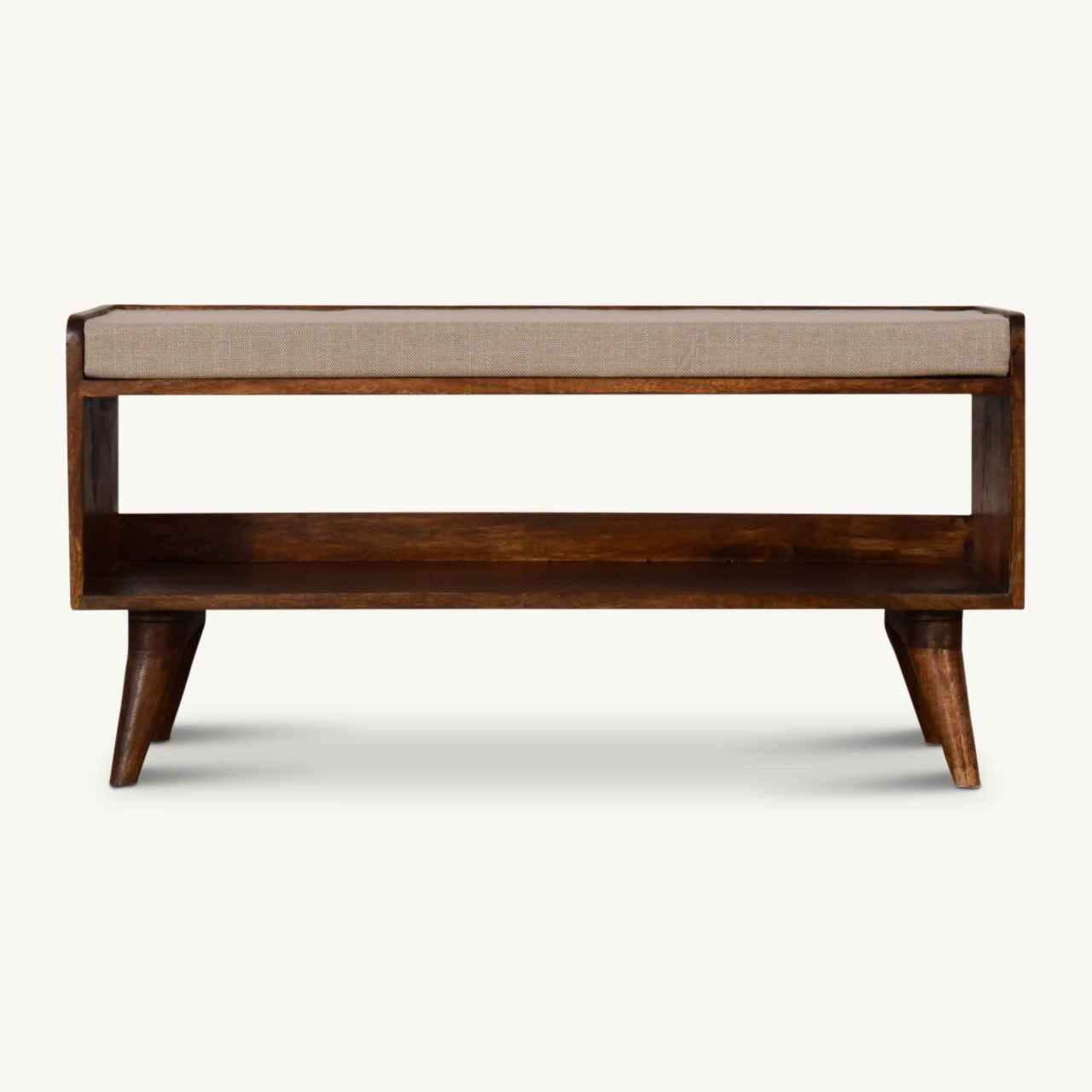 Nordic storage bench with upholstered seat