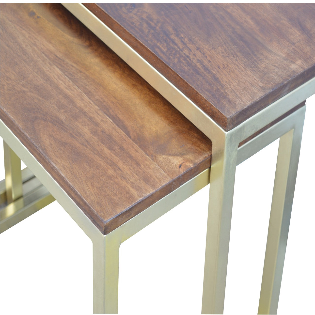 Set of 3 nesting tables with gold legs and wooden tops