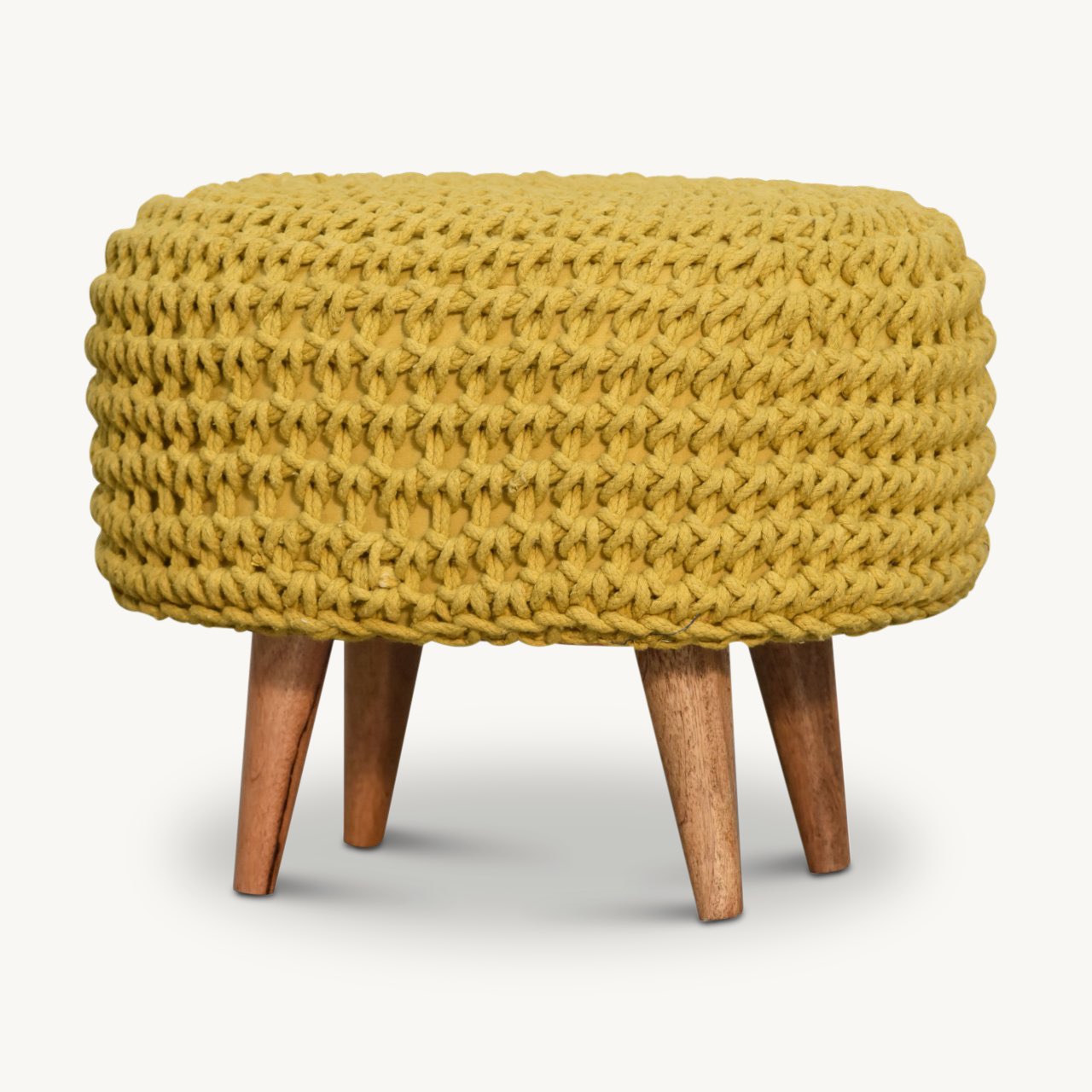 chunky knit detail footstool in mustard yellow