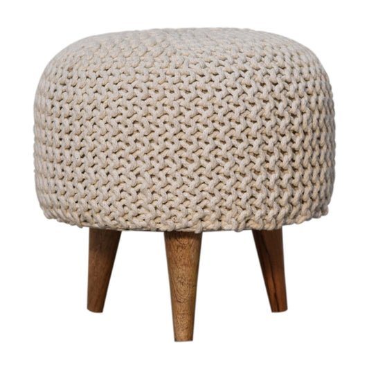 Keeva White Round Footstool - Living In Kin