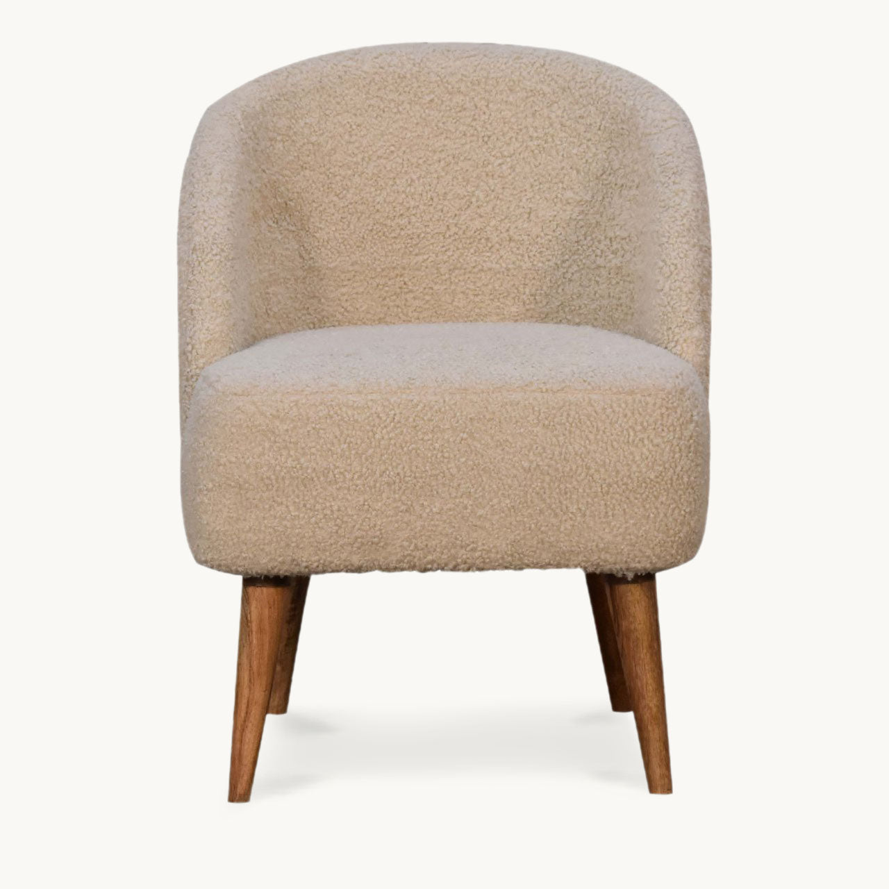 cream boucle upholstered tub chair