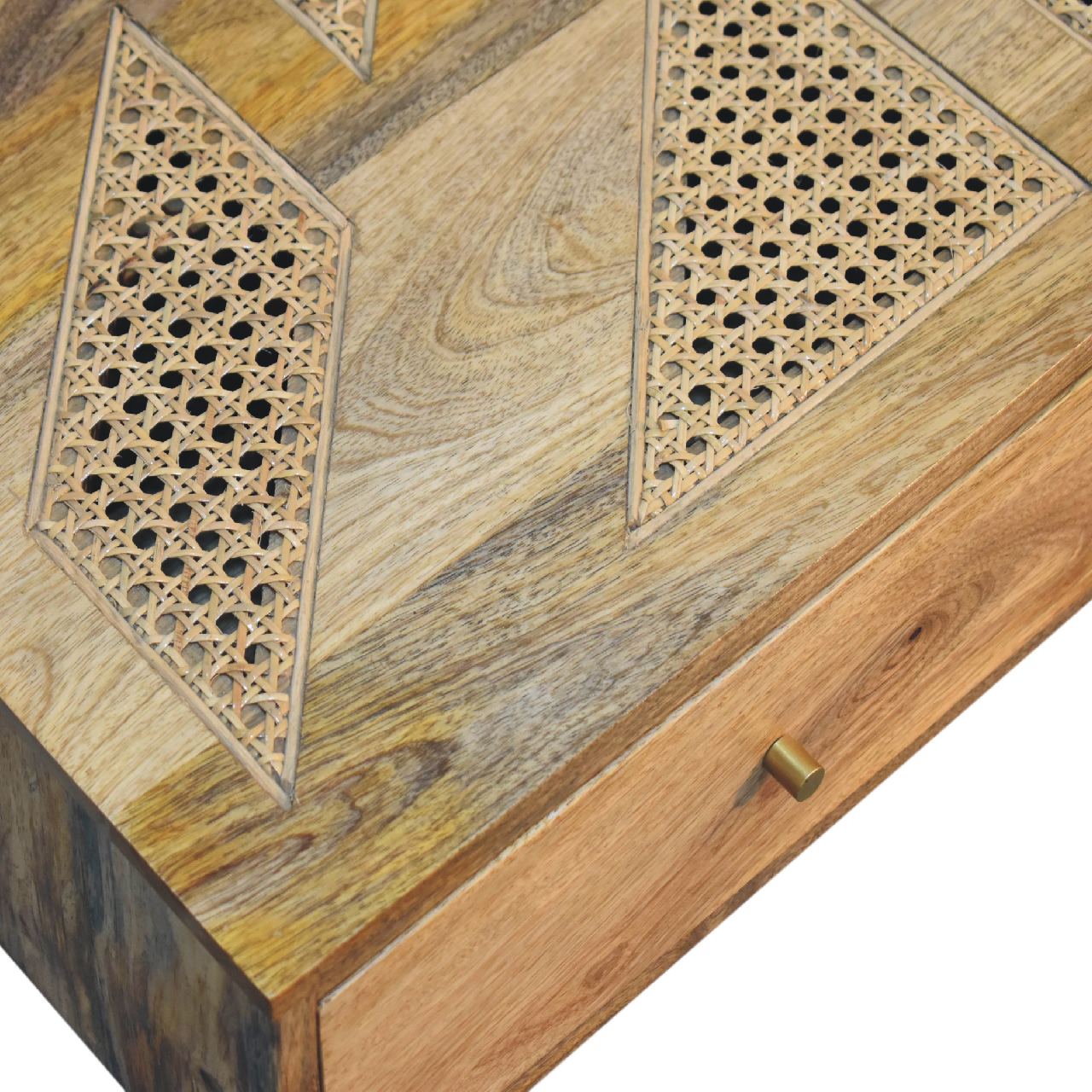 Aztec rattan woven top coffee table with drawers detail
