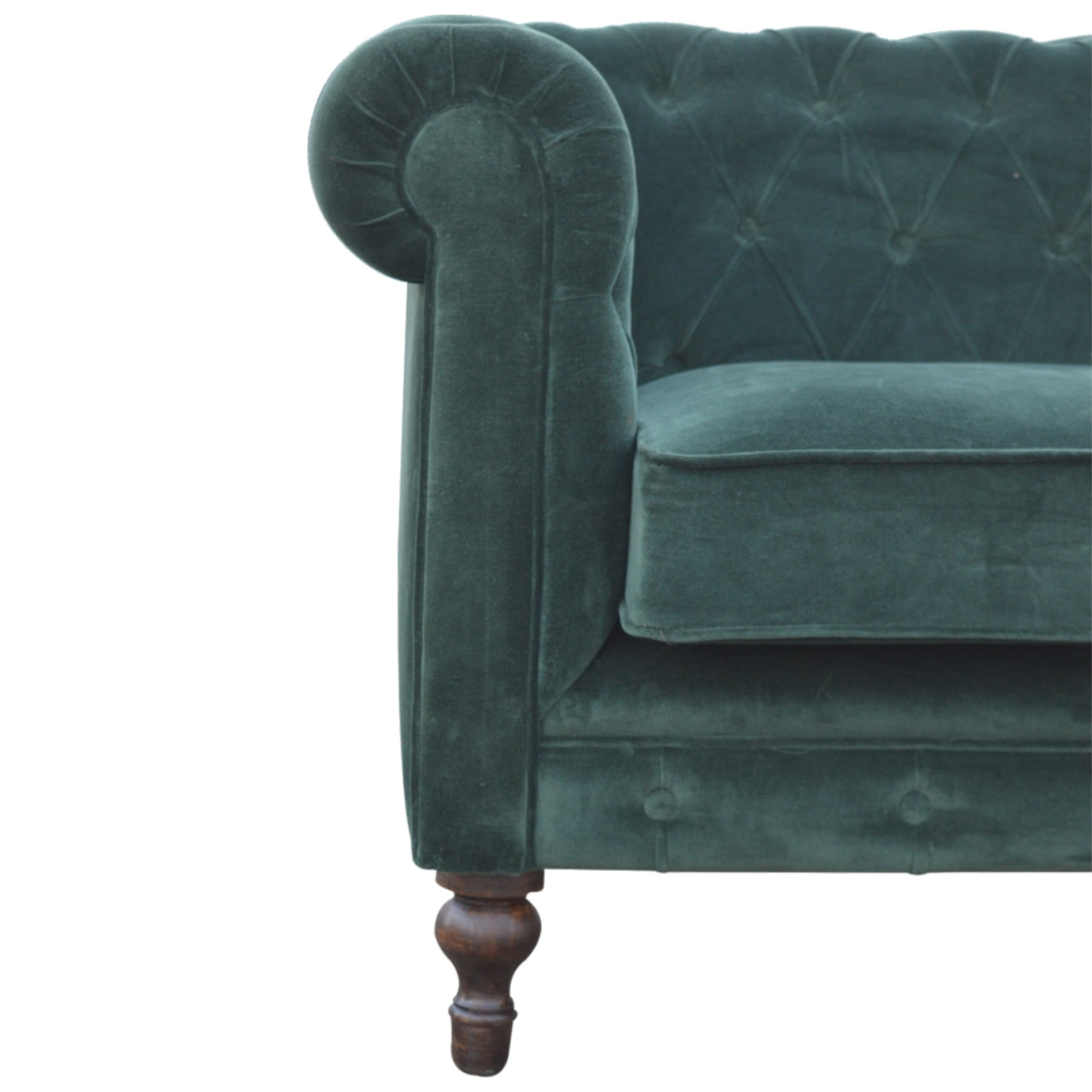 emerald green velvet Chesterfield sofa