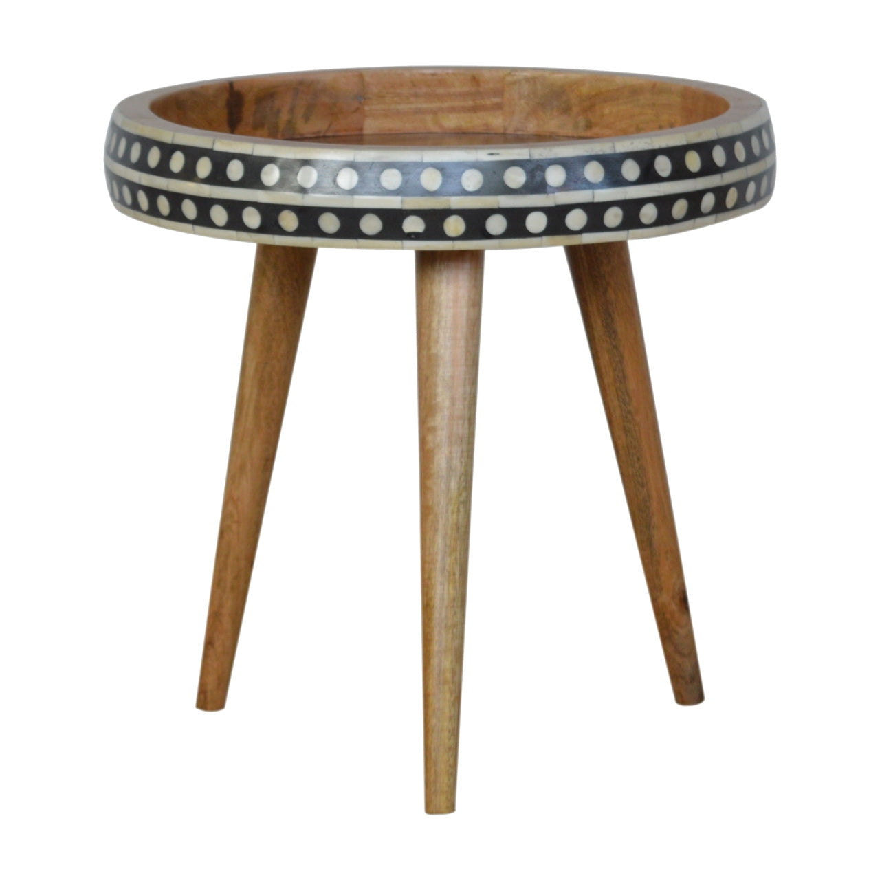 small 3 legged side table with bone inlay detail