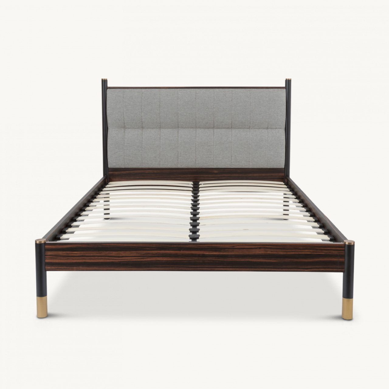 Kingsize Bali Bed with grey fabric upholstered headboard