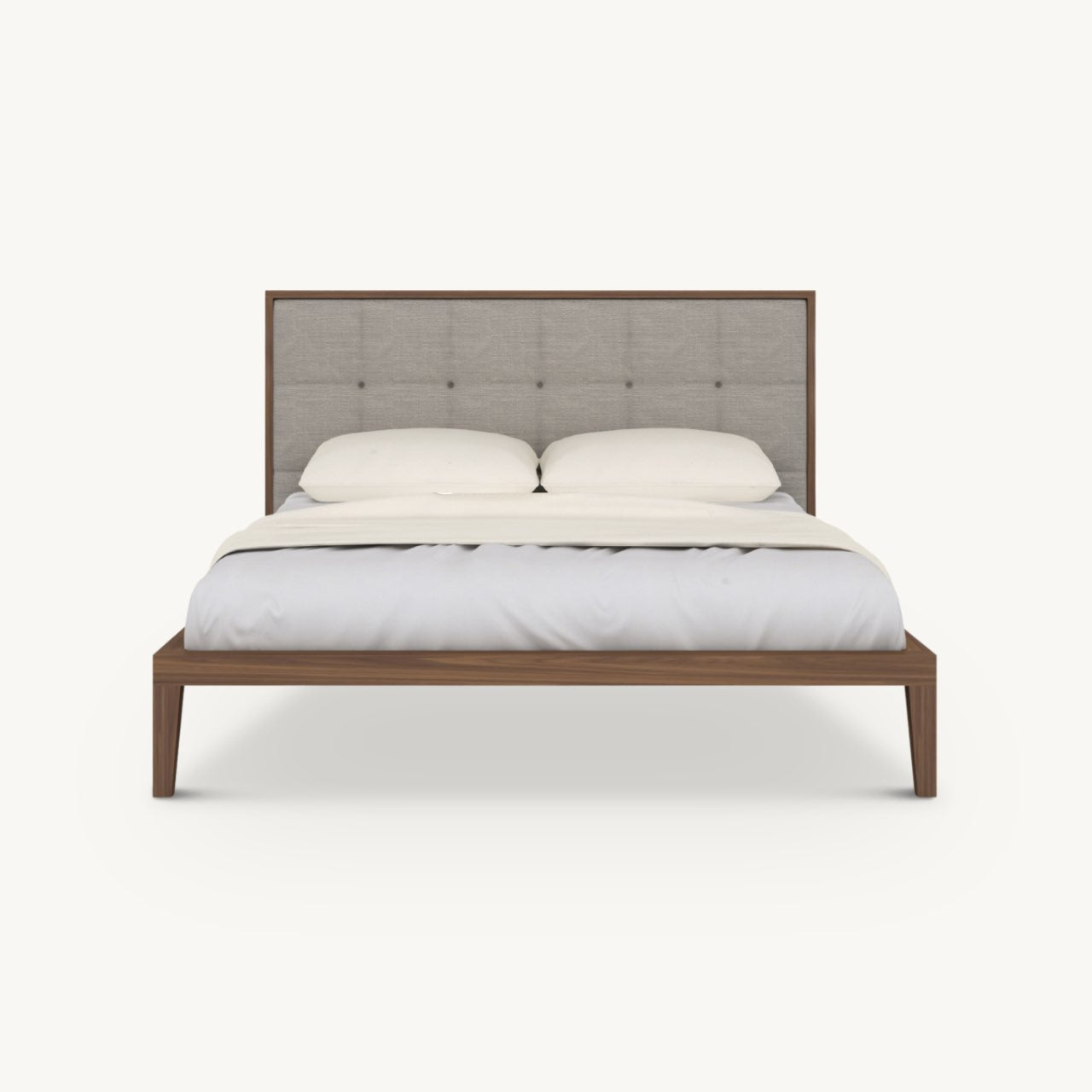 simple modern bed with upholstered headboard