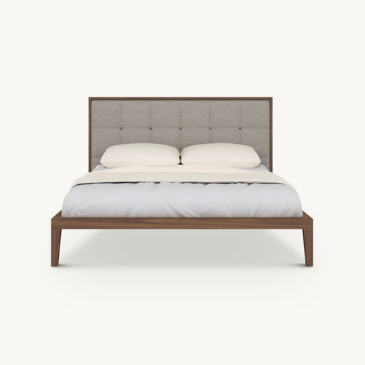 simple modern bed with upholstered headboard