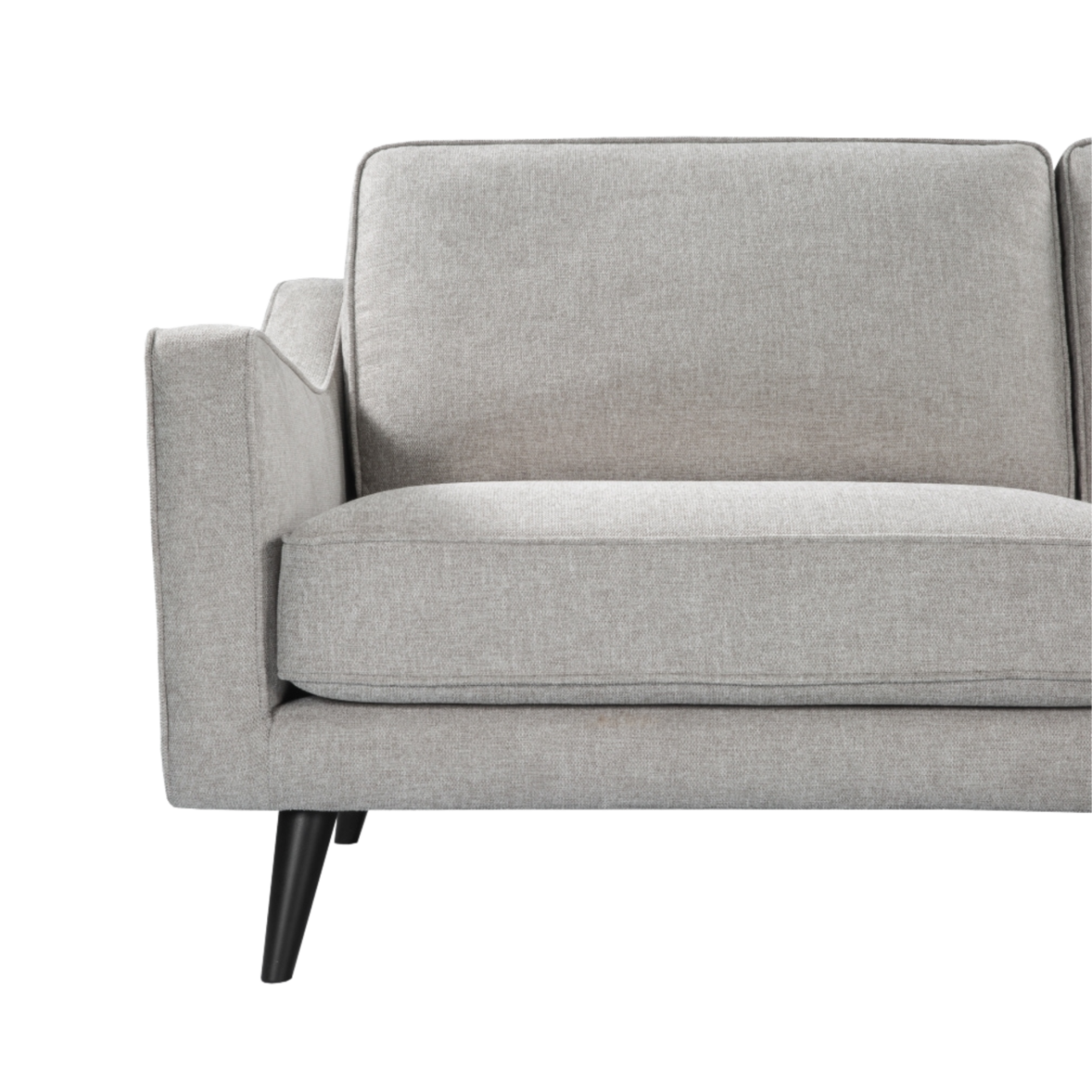 compact, modern 2 seater sofa in stone grey linen