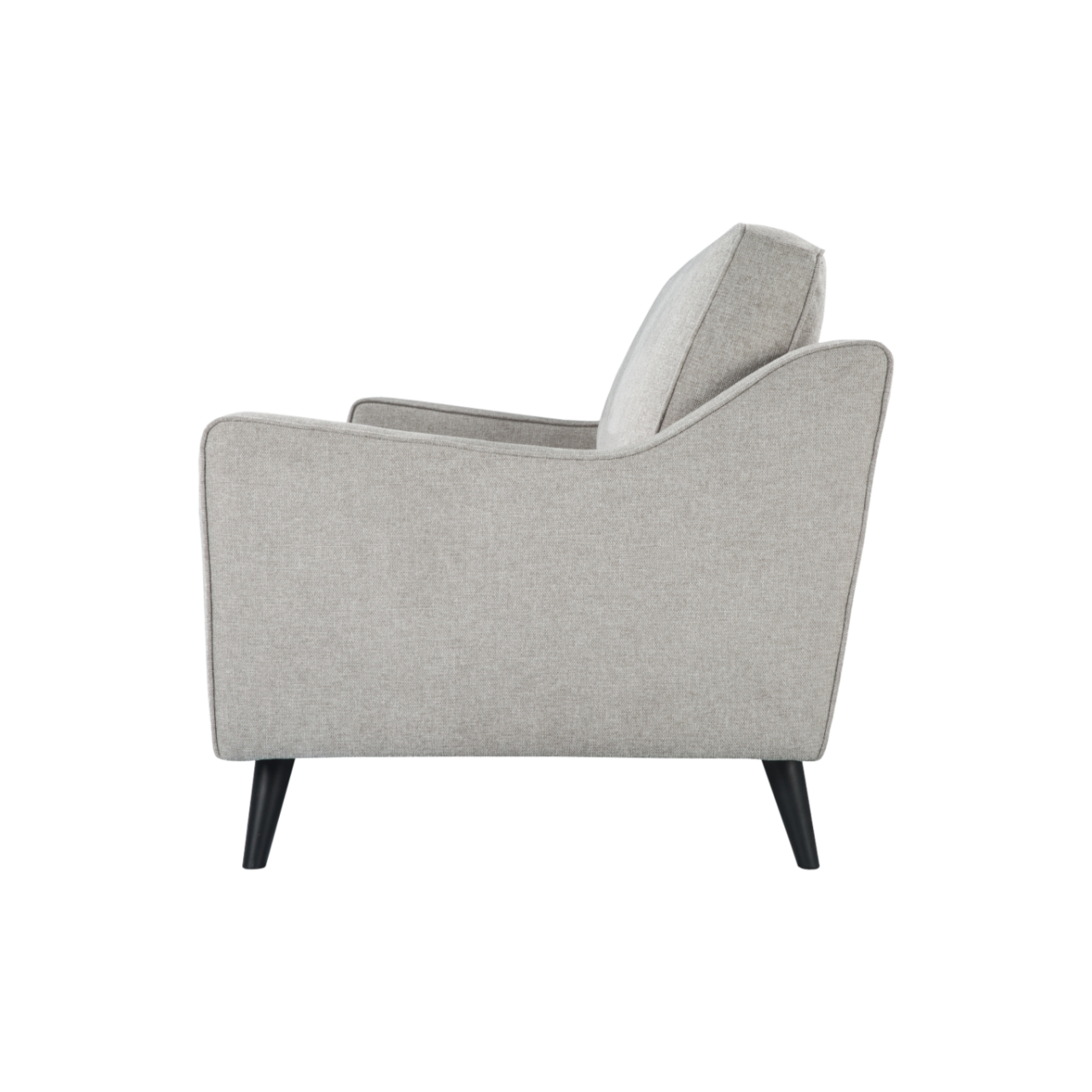 side view of simple, modern upholstered 2.5 seater sofa in stone linen