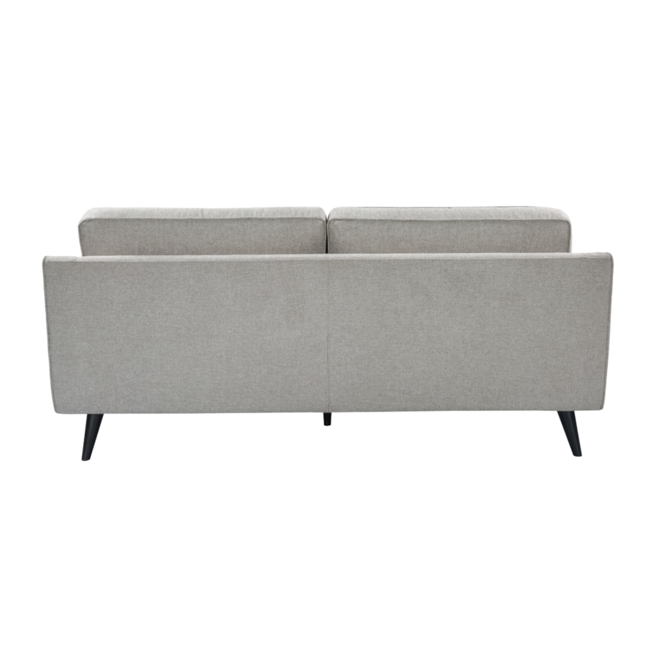 back view of simple, modern upholstered 2.5 seater sofa in stone linen