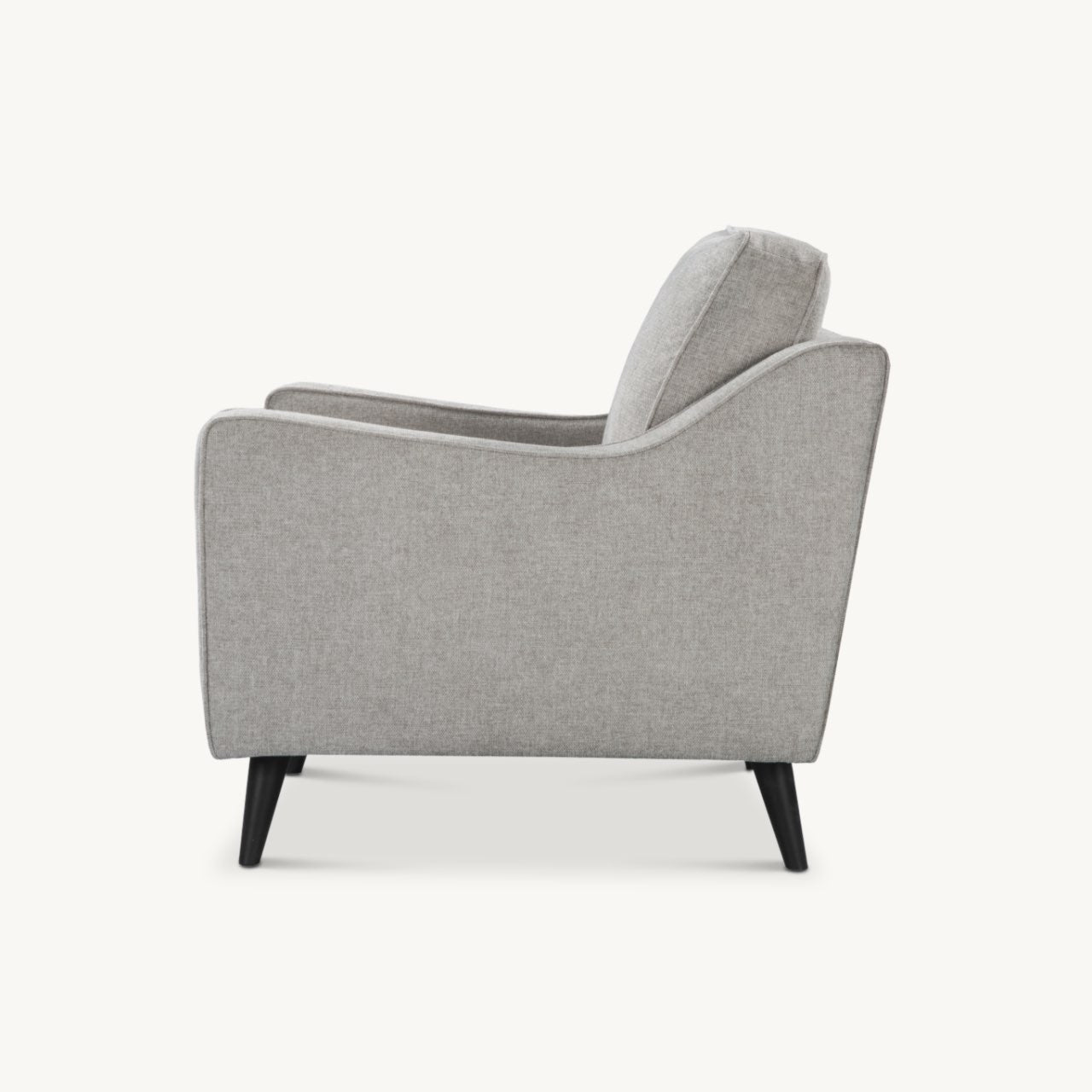 compact, modern armchair in stone grey linen