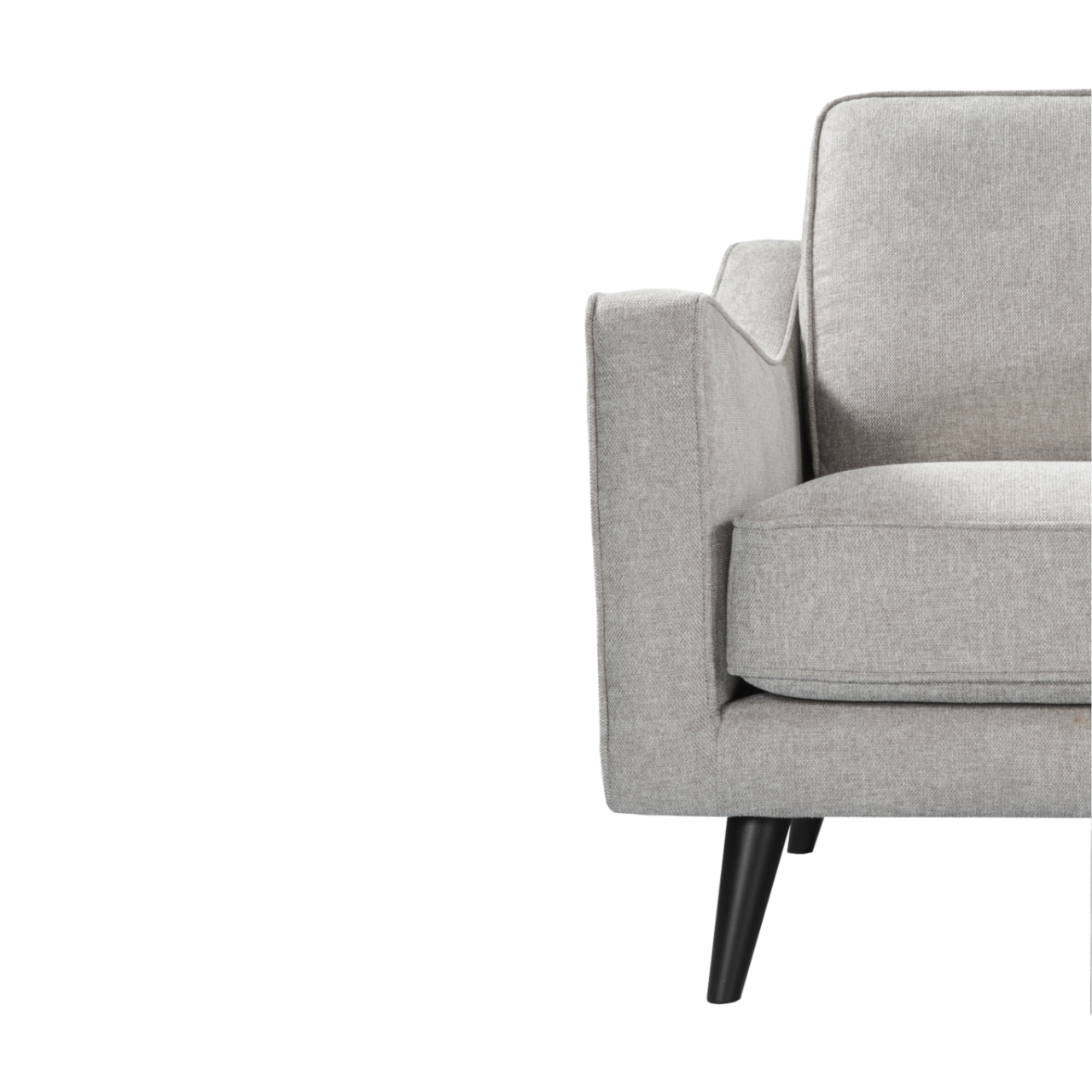 compact, modern armchair in stone grey linen