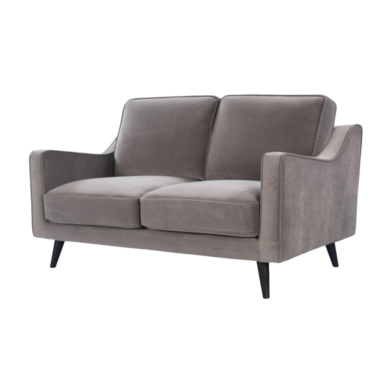compact, modern 2 seater sofa in grey velvetcompact, modern 2 seater sofa in grey velvet