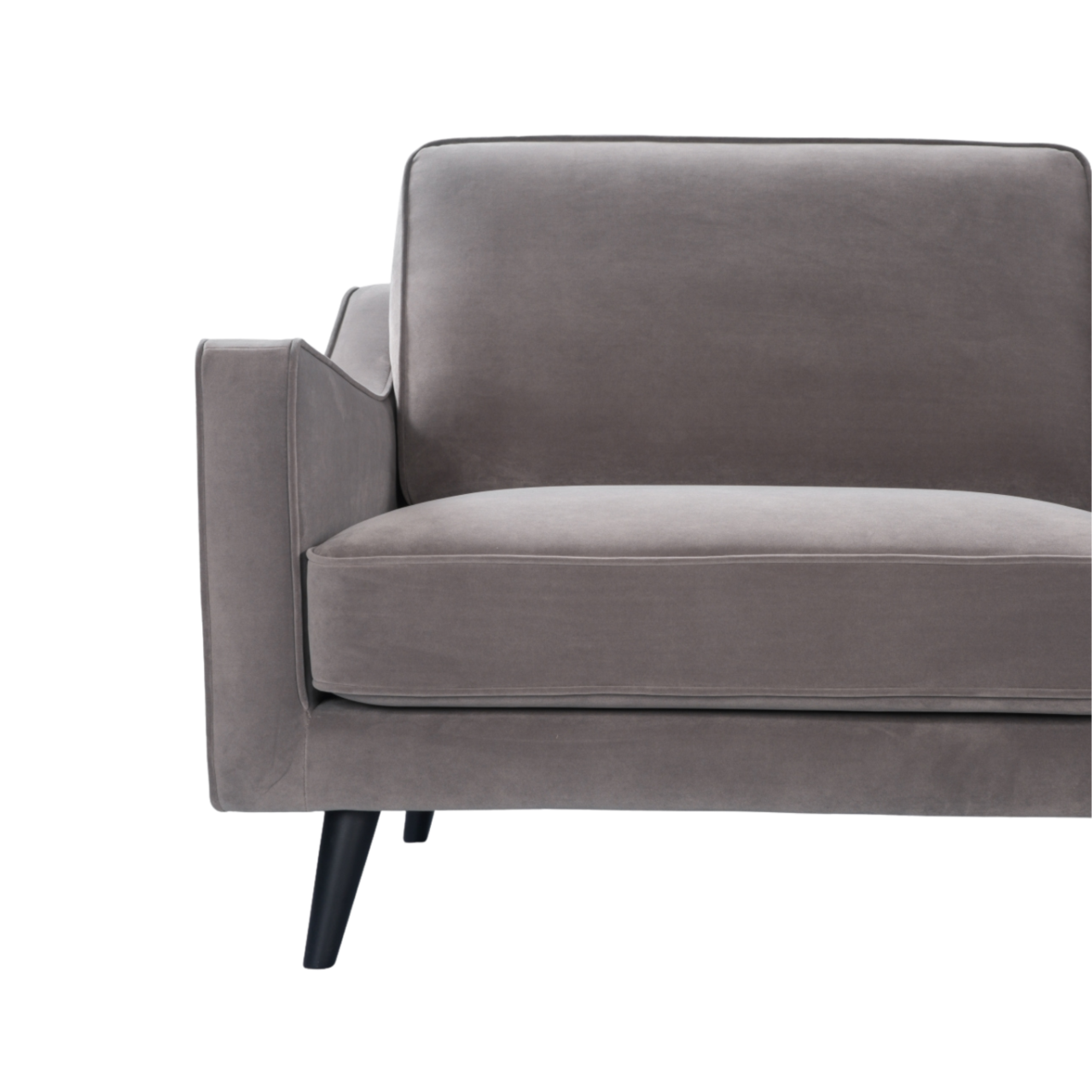 compact, modern 2 seater sofa in grey velvet