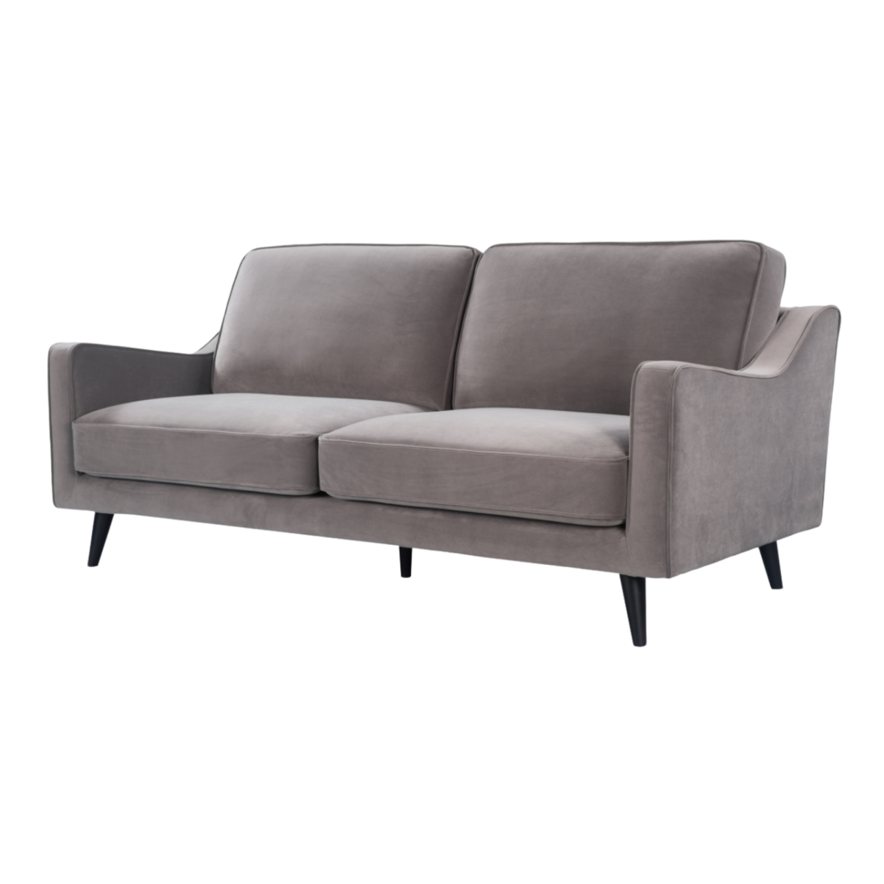 detail of simple, modern 2.5 seater sofa upholstered  in stone grey velvet