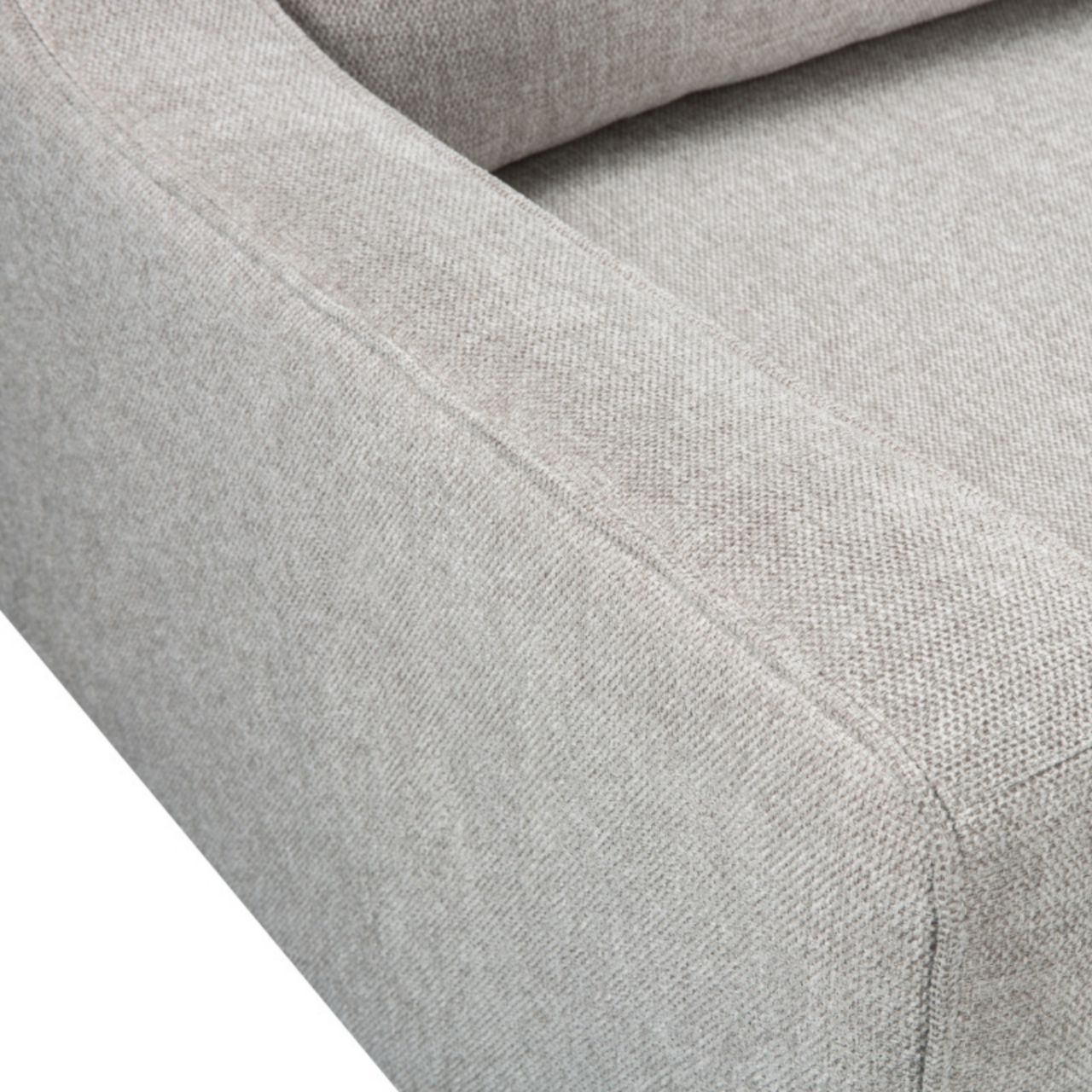 detail of simple, modern upholstered 2.5 seater sofa in stone linen