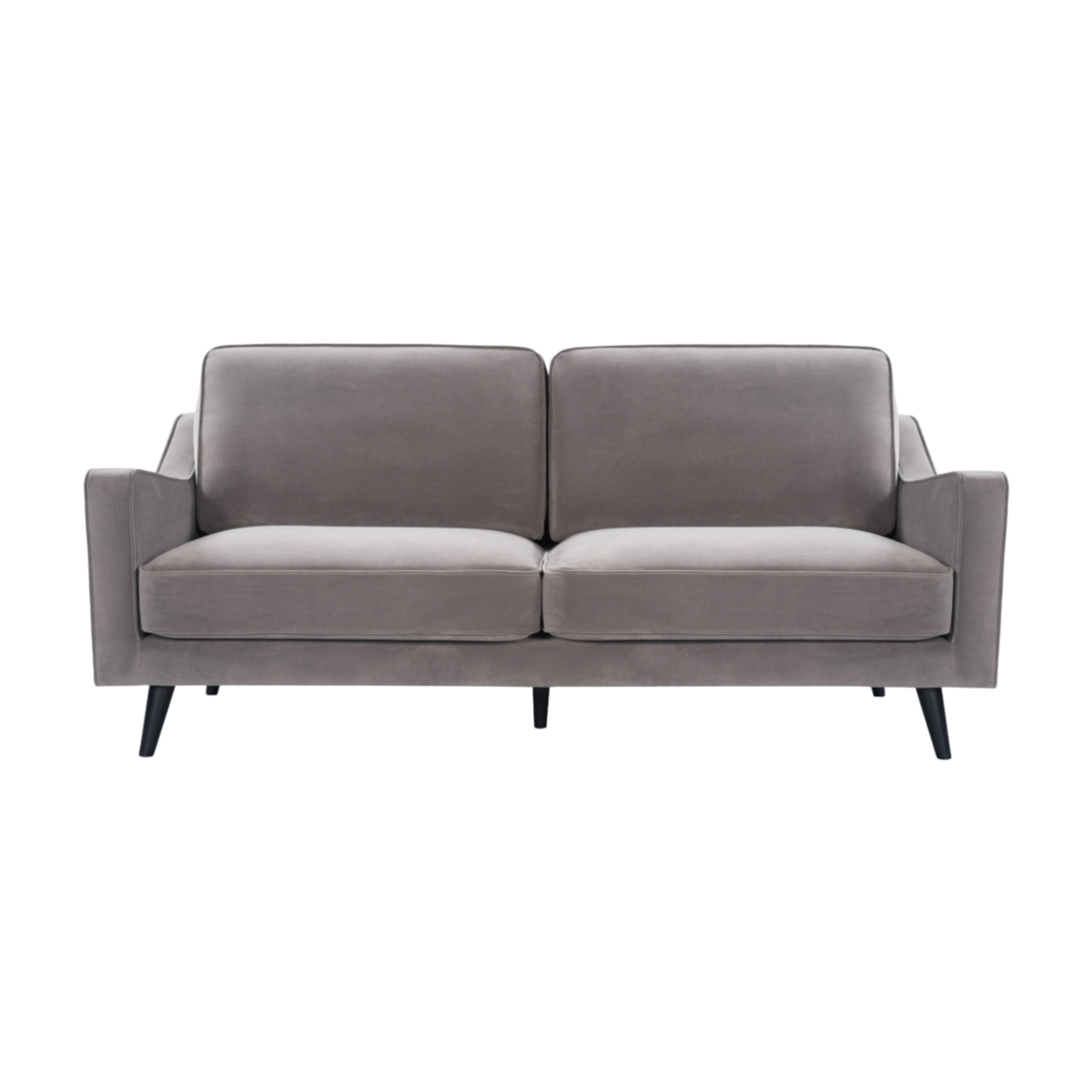 detail of simple, modern 2.5 seater sofa upholstered  in stone grey velvet