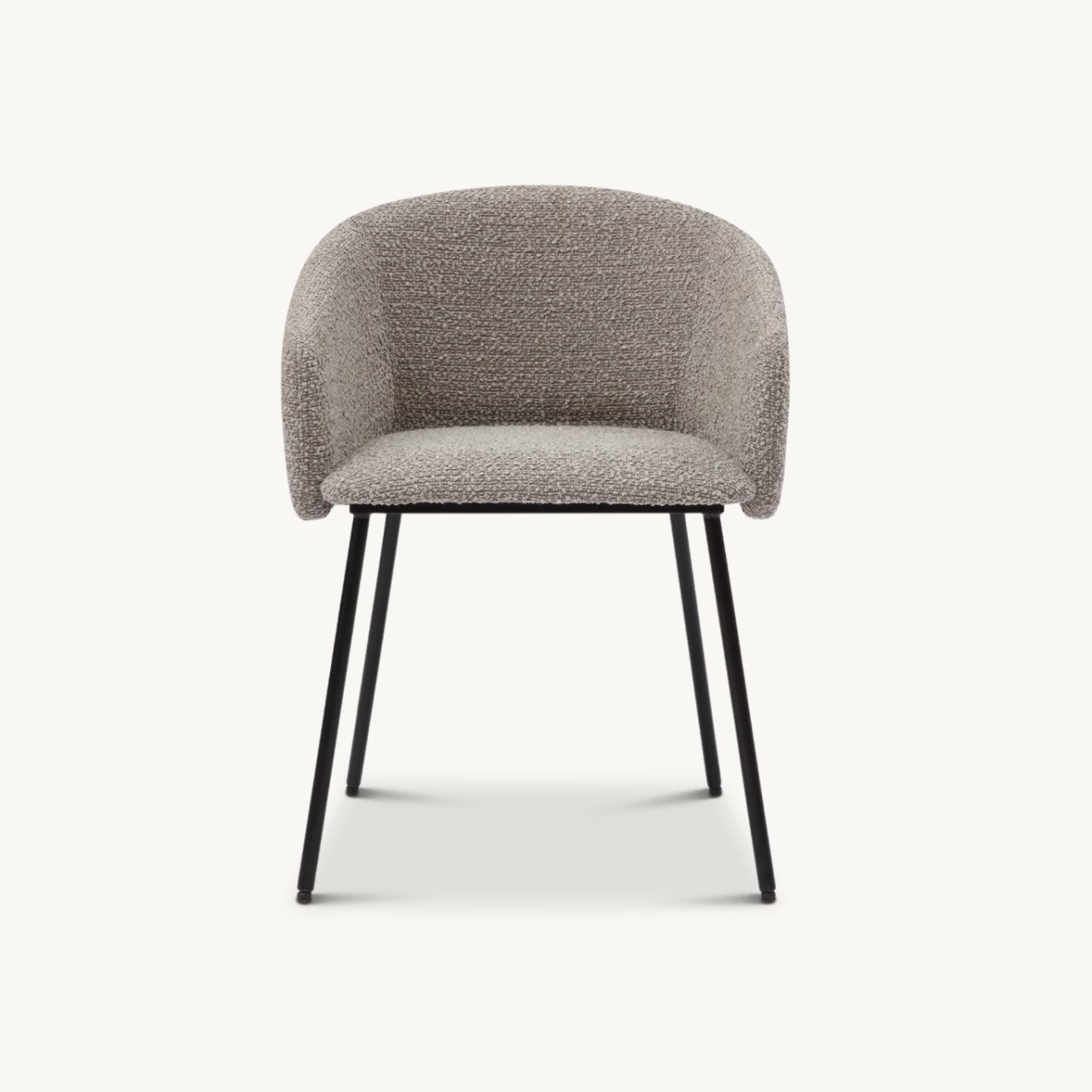 upholstered curved dining chair in boucle fabric