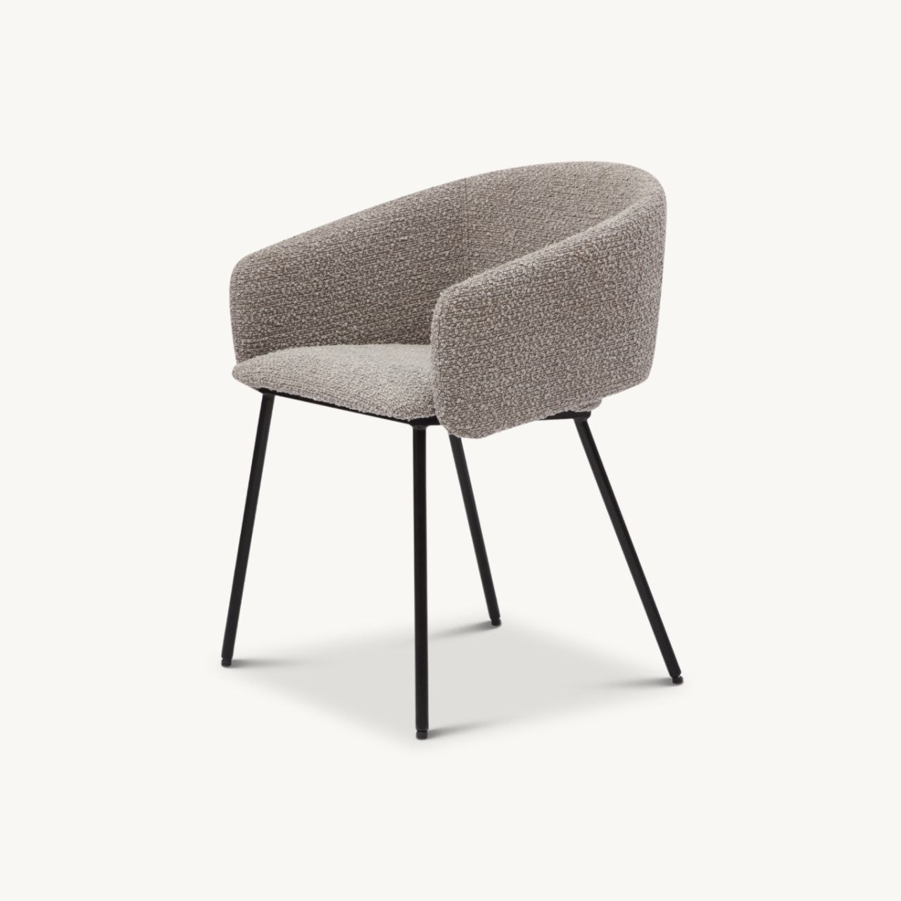 upholstered curved dining chair in boucle fabric
