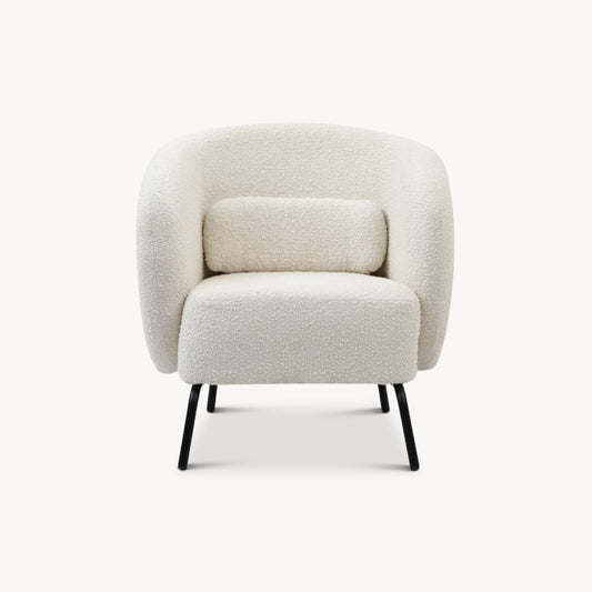 Contemporary curved design armchair in boucle fabric
