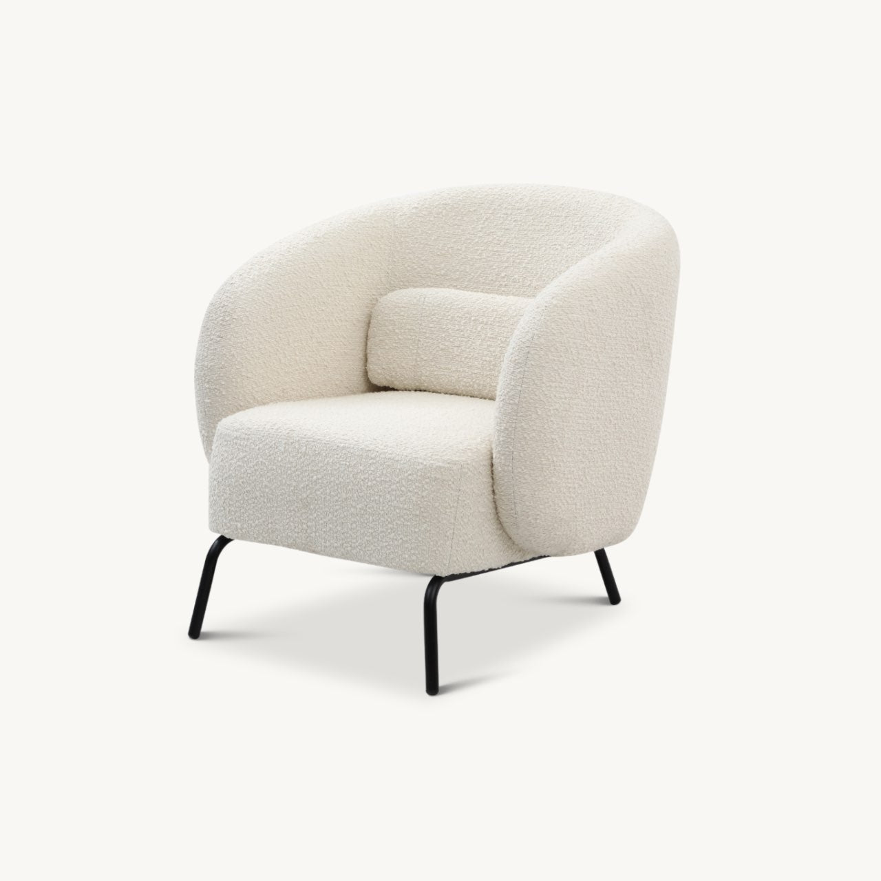 Contemporary curved design armchair in boucle fabric