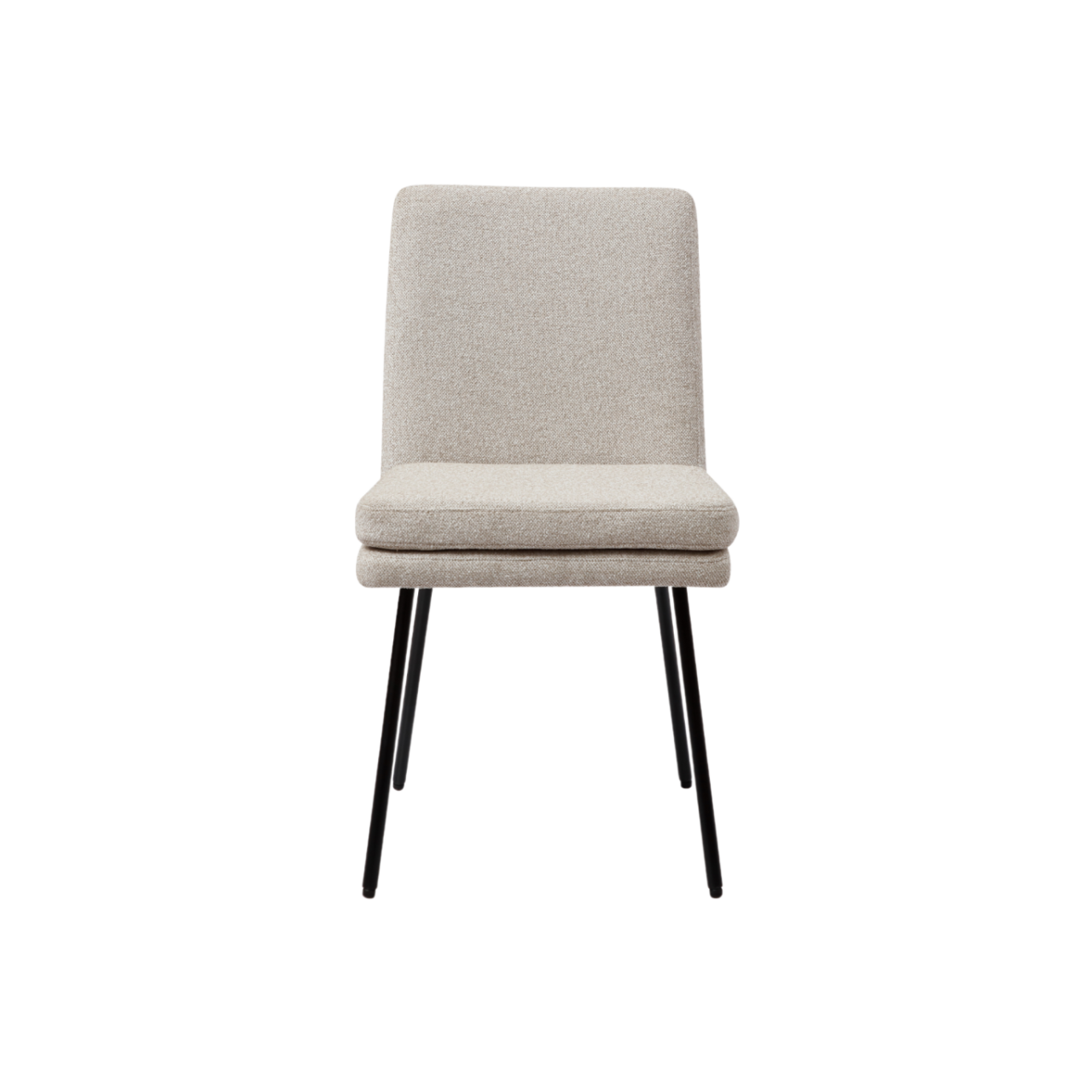 comfortable, fully upholstered minimal dining chair in mink flat weave fabric