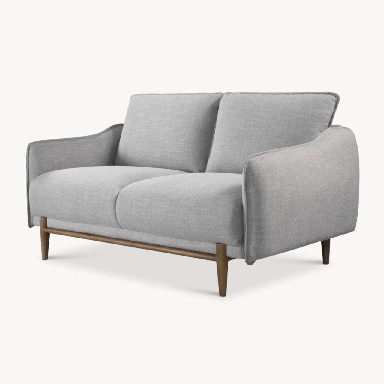 Simple, modern 2 seater sofa upholstered in grey linen fabric