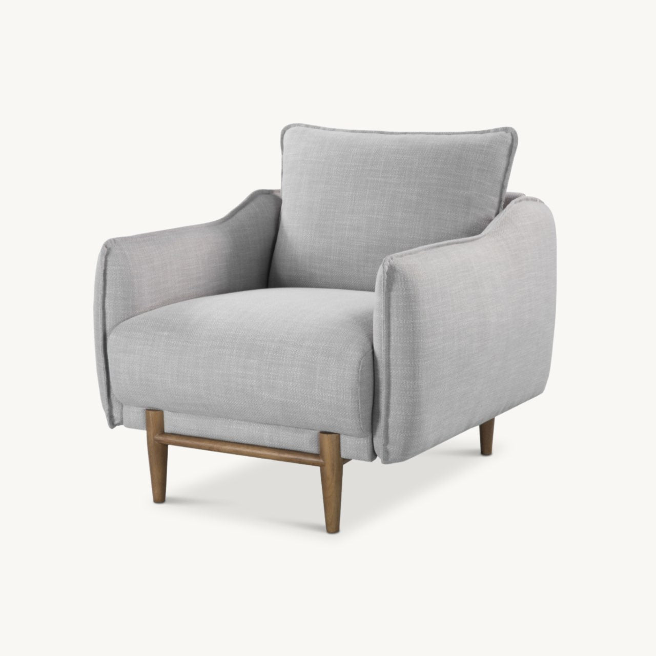 modern designer armchair in grey linen upholstery