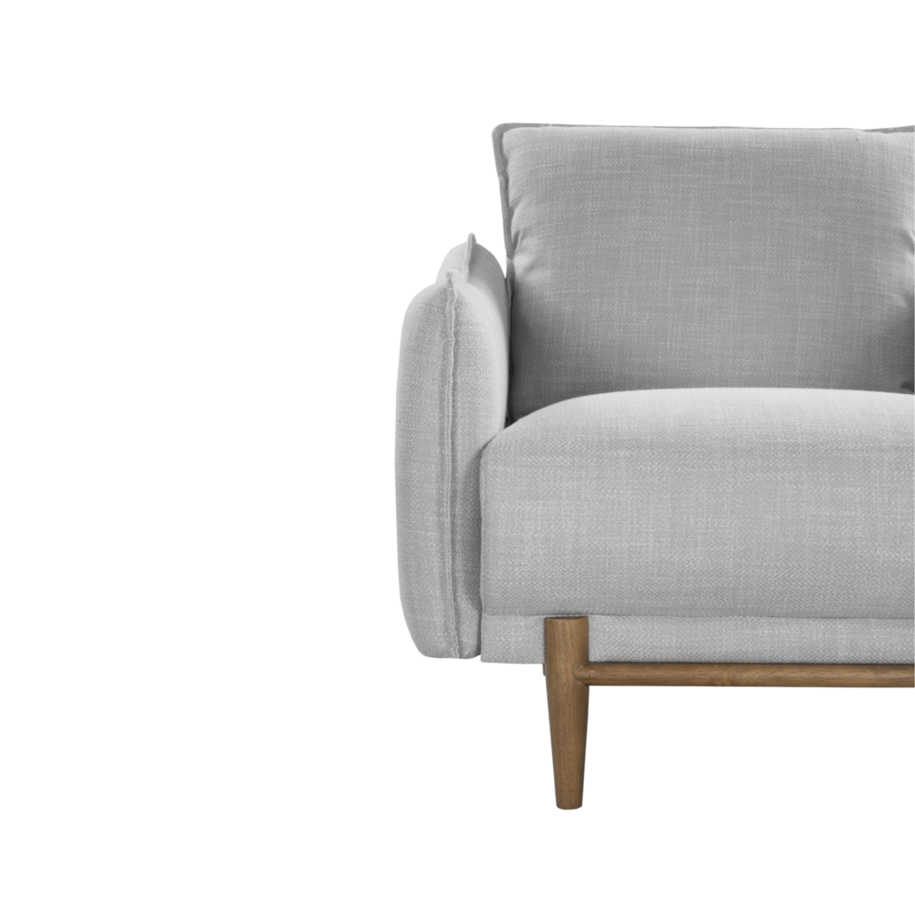 detail of modern designer armchair in grey linen upholstery