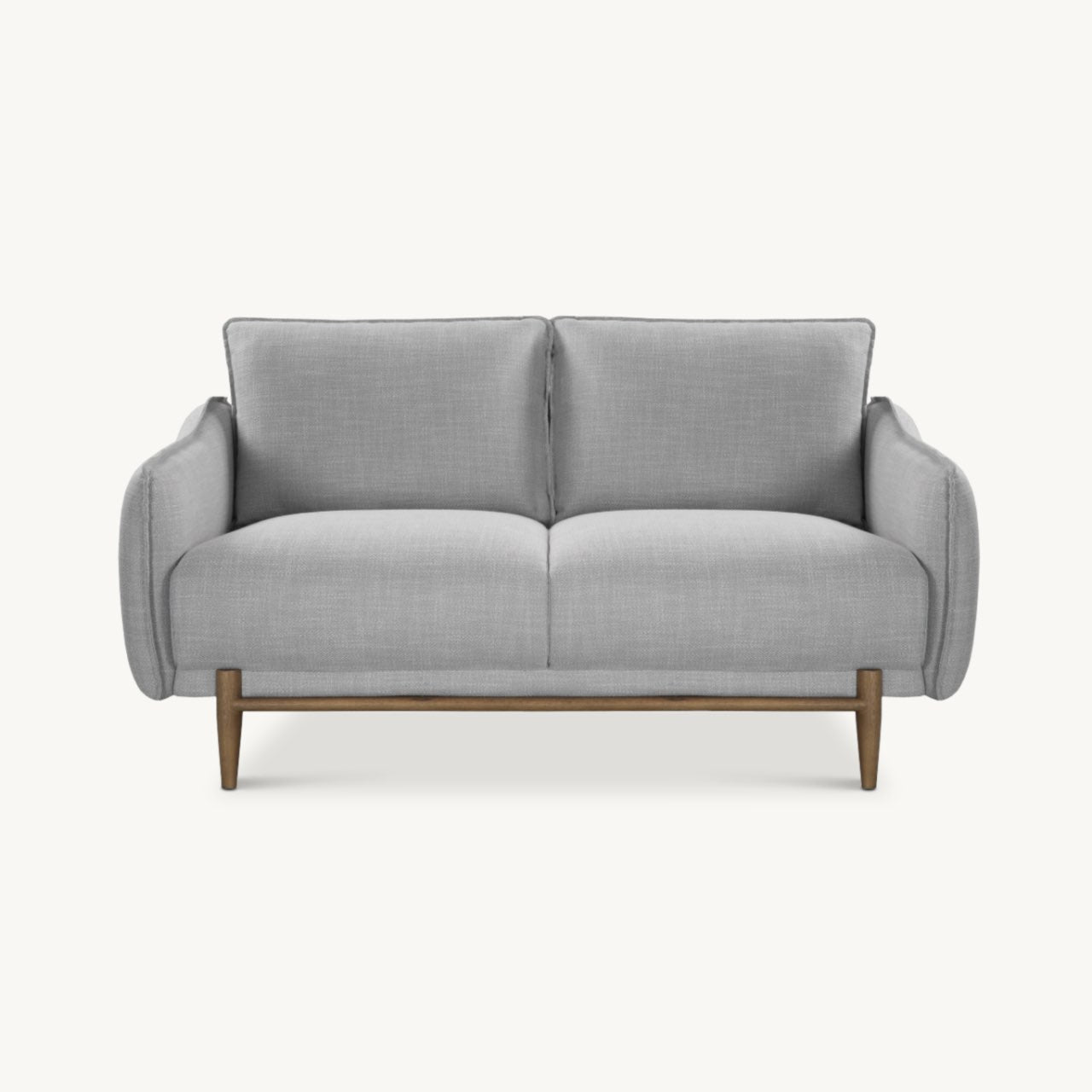 Simple, modern 2 seater sofa upholstered in grey linen fabric