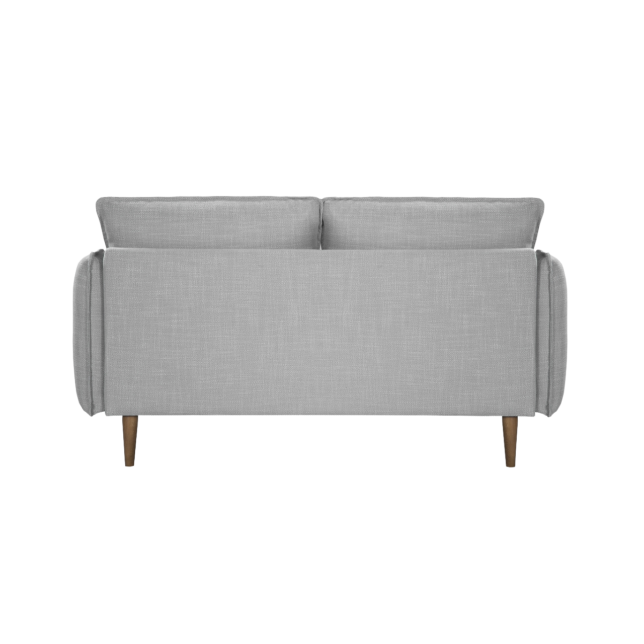 back view of Simple, modern 2 seater sofa upholstered in grey linen fabric