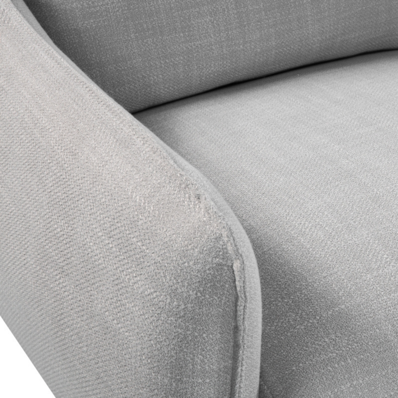 detail view of Simple, modern 2 seater sofa upholstered in grey linen fabric