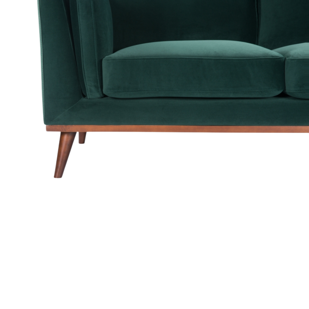 detail of detail of Simple, modern shaped 2 seater sofa in emerald green velvet upholstery
