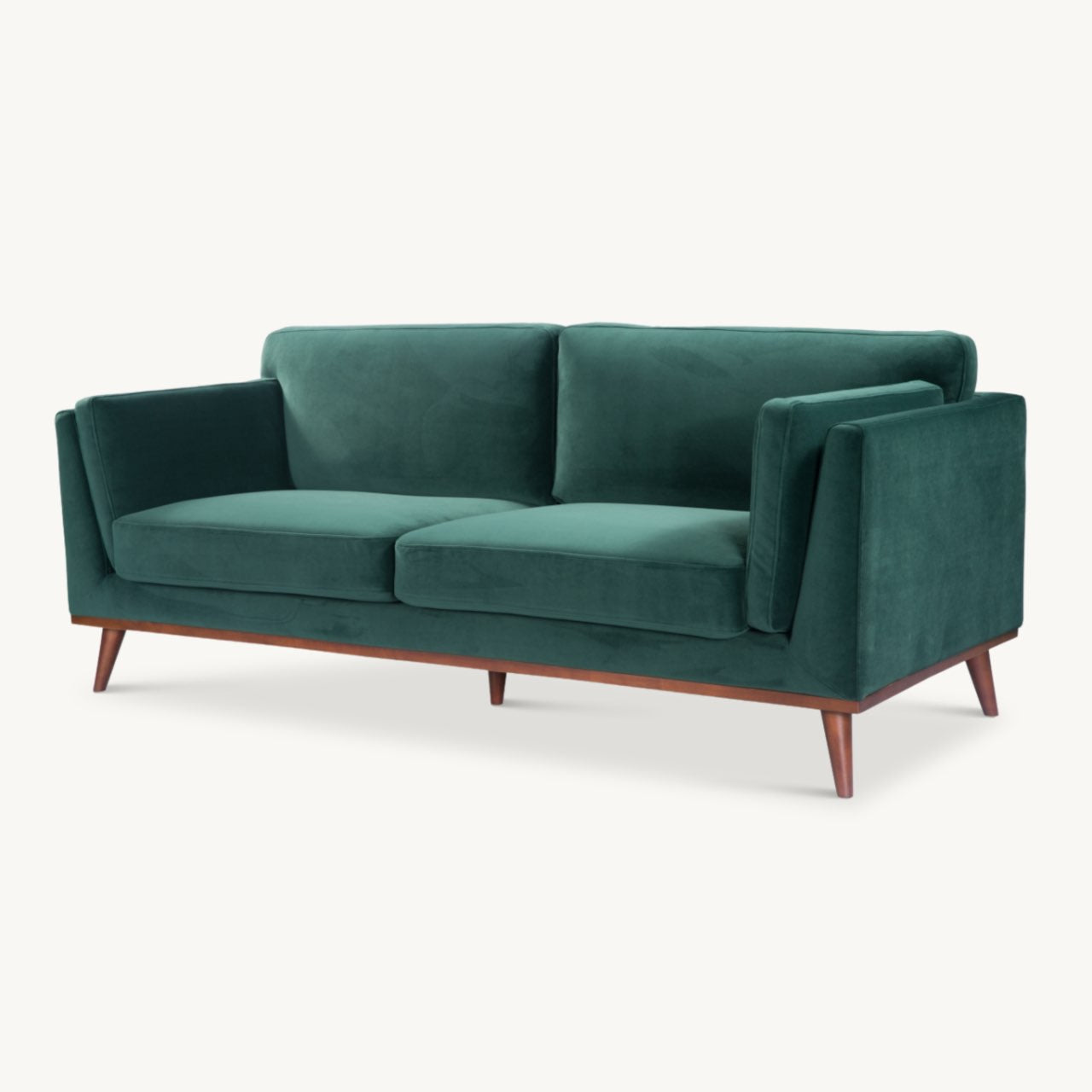 simple modern 3 seater sofa in emerald green velvet
