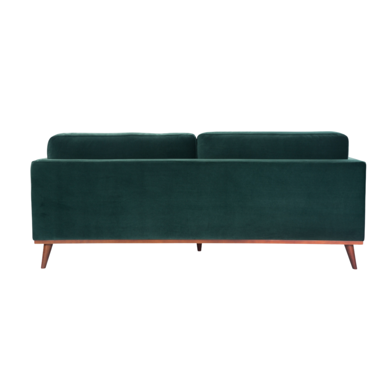 back view of simple modern 3 seater sofa in emerald green velvet