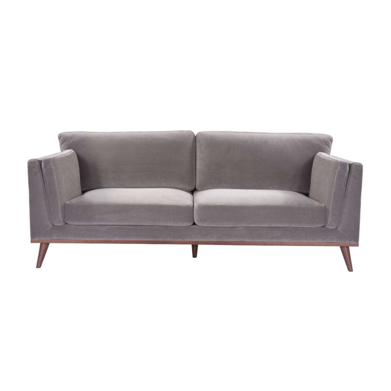 simple modern 3 seater sofa in stone grey velvet upholstery