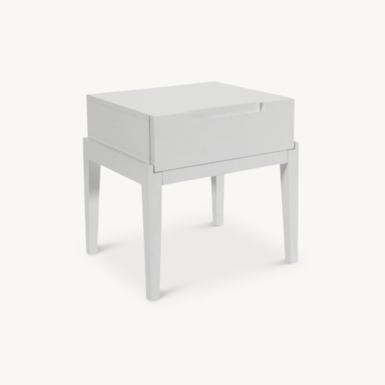 Modern white bedside table with one drawer